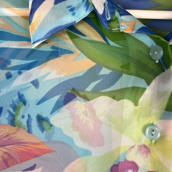 Vintage Light Blue Floral Sheer Bon Worth Button Up Blouse - Picture 5 of 7